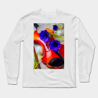 Blue Anemone And Violin Long Sleeve T-Shirt